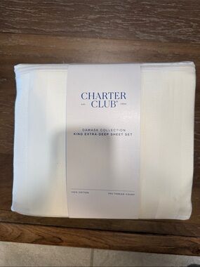 Charter Club White King Stripe Extra-Deep Sheet Set - White